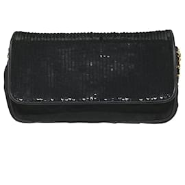 Chanel-CHANEL Sac à bandoulière avec chaîne à sequins Nylon Noir Auth CC bs9682-Noir