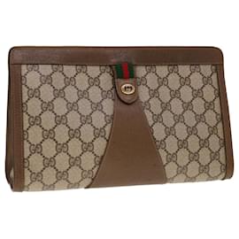 Gucci-GUCCI GG Canvas Web Sherry Line Clutch Bag PVC Beige Green Red Auth yk10292-Red,Beige,Green