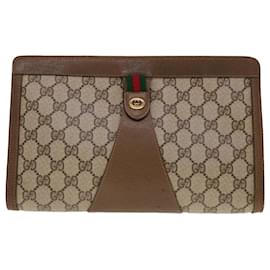Gucci-GUCCI GG Canvas Web Sherry Line Clutch Bag PVC Beige Green Red Auth yk10292-Red,Beige,Green