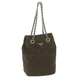 Prada-PRADA Quilted Chain Shoulder Bag Nylon Khaki Auth bs11697-Khaki