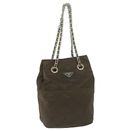 Prada-PRADA Sac à bandoulière en chaîne matelassé Nylon Kaki Auth bs11697-Kaki