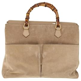 Gucci-GUCCI Bamboo Hand Bag Suede 2way Beige 002 123 0322 Auth th4517-Beige