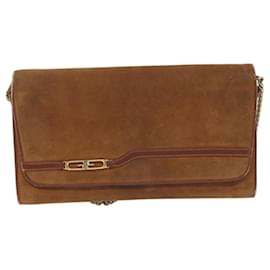 Gucci-GUCCI Clutch Bag Suede Brown Auth ep3145-Brown