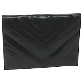 Saint Laurent-SAINT LAURENT Clutch Bag Leather Black Auth 63896-Black