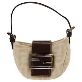 Fendi-FENDI Zucca Canvas Mini Mamma Baguette Hand Bag Beige Brown Auth 64795-Brown,Beige