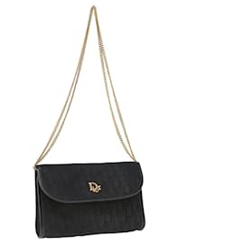 Christian Dior-Christian Dior Trotter Canvas Chain Shoulder Bag Black Auth yk10342-Black