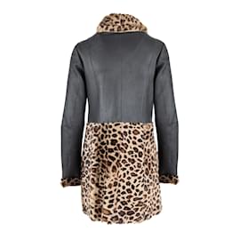 Moschino-Moschino Manteau en cuir pas cher et chic avec fourrure imprimée léopard-Multicolore