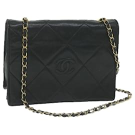 Chanel-CHANEL Matelasse Chain Shoulder Bag Lamb Skin Black CC Auth yk10363-Black