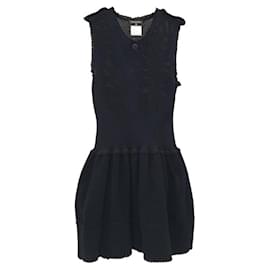 Chanel-CHANEL Sleeveless Coco Mark Cotton Black Dress-Black