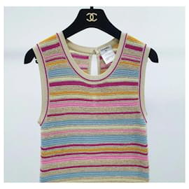 Chanel-Chanel Multicolor Striped Cotton Knit Sleeveless Dress-Multiple colors