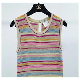 Chanel-Chanel Vestido sem mangas listrado de algodão multicolorido-Multicor