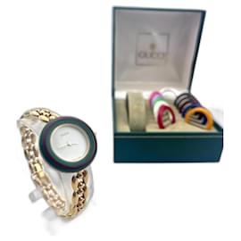 Gucci-Modelo Gucci 11 / 12.2 reloj de pulsera con biseles intercambiables, Chapado en oro-Dorado
