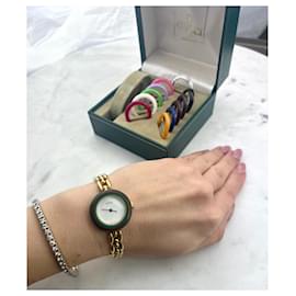 Gucci-Gucci model 11 / 12.2 wrist watch with interchangeble bezels, Gold-plated-Golden