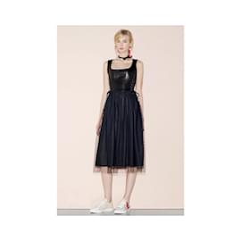 Valentino-Red Valentino Leather Corset and Tulle Dress-Black