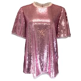 Prabal Gurung-Prabal Gurung Pink Sequin Embellished Short Sleeved Blouse-Pink