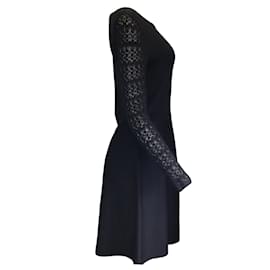 Autre Marque-Rani Arabella Black Pointelle Long Sleeved Silk Knit Dress-Black