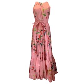 Autre Marque-La linedJ Pink Multi Floral Printed Belted Cotton Poplin Maxi Dress-Pink