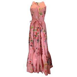Autre Marque-La linedJ - Robe longue en popeline de coton avec ceinture et imprimé multi-fleurs rose-Rose