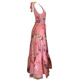 Autre Marque-La linedJ - Robe longue en popeline de coton avec ceinture et imprimé multi-fleurs rose-Rose