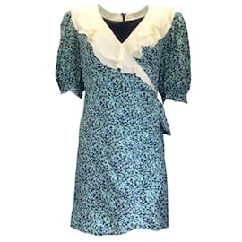 Alessandra Rich-Alessandra Rich Mini vestido de seda com estampa floral azul marinho-Azul