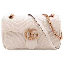 Gucci-GG Marmont Small Chevron Leather Flap Bag White-White
