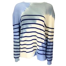 Prabal Gurung-Prabal Gurung Blue / ivory / Navy Blue Multi Striped Tie Dyed Long Sleeved Wool and Cashmere Knit Sweater-Blue