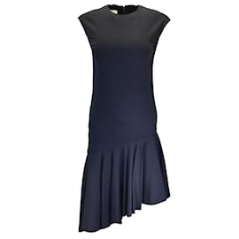 Akris Punto-Akris Punto Navy Blue Asymmetric Hem Jersey Flounce Dress-Blue