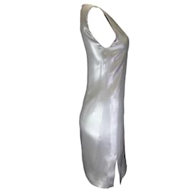 Autre Marque-Narciso Rodriguez Vestido de satén de seda sin mangas metalizado plateado en mercurio-Plata