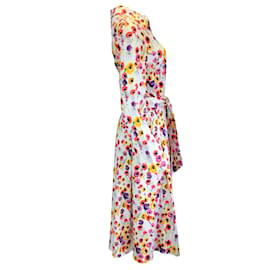 Autre Marque-Jonathan Cohen White Multi Floral Printed Belted Long Sleeved Cotton Midi Dress-Multiple colors