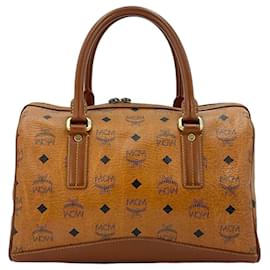 MCM-MCM handbag Boston Bag 30 Bag handle bag cognac brown logo print lion-Brown,Cognac