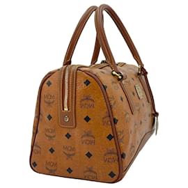 MCM-MCM handbag Boston Bag 30 Bag handle bag cognac brown logo print lion-Brown,Cognac