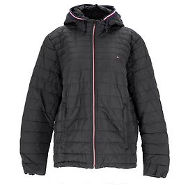 Tommy Hilfiger Wattierte Herrenjacke mit abnehmbarer Kapuze Schwarz