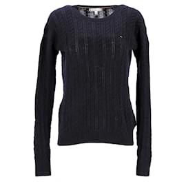 Tommy Hilfiger-Tommy Hilfiger Womens Cable Knit Jumper in Navy Blue Wool-Navy blue