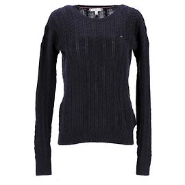Tommy Hilfiger Damen-Pullover mit Zopfmuster aus marineblauer Wolle Marineblau