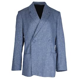 Totême-Totême Loreo Oversized Double-Breasted Mélange Blazer In Blue Cotton-Blue