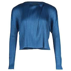Pleats Please-Pleats Please Plissé Effect Cardigan in Blue Polyester-Blue