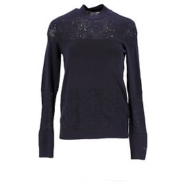 Tommy Hilfiger Hochgeschlossener Damenpullover mit Spitzeneinsatz Marineblau