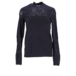 Tommy Hilfiger-Womens Lace Panel High Neck Jumper-Navy blue