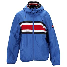 Tommy Hilfiger-Mens Signature Stripe Hooded Jacket-Blue
