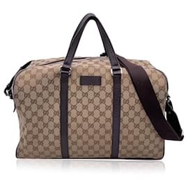 Gucci-Beige Monogram Canvas Duffle Weekender Travel Bag with Strap-Beige