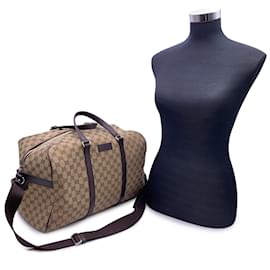 Gucci-Beige Monogram Canvas Duffle Weekender Travel Bag with Strap-Beige