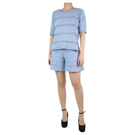 Autre Marque-Blue bejewelled top and lace shorts set - size M-Blue