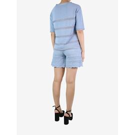 Autre Marque-Set top blu ingioiellato e shorts in pizzo - taglia M-Blu