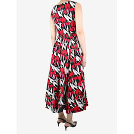 Prada-Red sleeveless floral-printed midi dress - size UK 8-Red