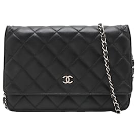 Chanel-Black silver hardware vintage 1989 wallet on chain-Black