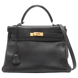 Hermès-Black Kelly vintage 1997 32 Retourne Clemence leather bag-Black