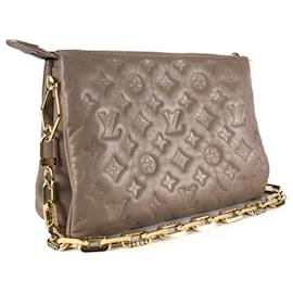 Louis Vuitton-Louis Vuitton Brown Monogram Embossed Puffy Lambskin Coussin PM-Brown,Taupe