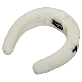 Chanel-Chanel White Shearling Logo Headband-White