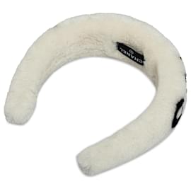 Chanel-Chanel White Shearling Logo Headband-White