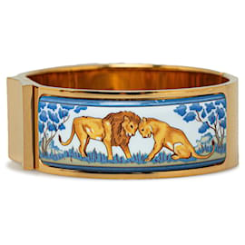 Hermès-Hermes Gold Safari Enamel Loquet Wide Bangle-Golden,Other
